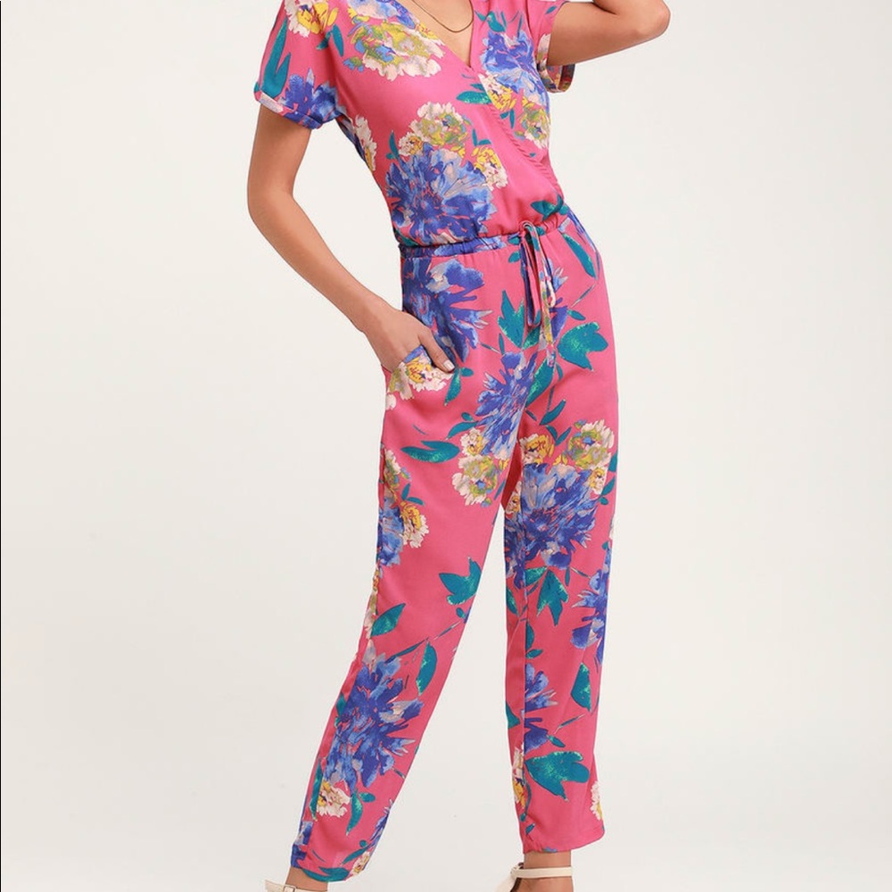 Lulu's Pink Floral Jumpsuit
